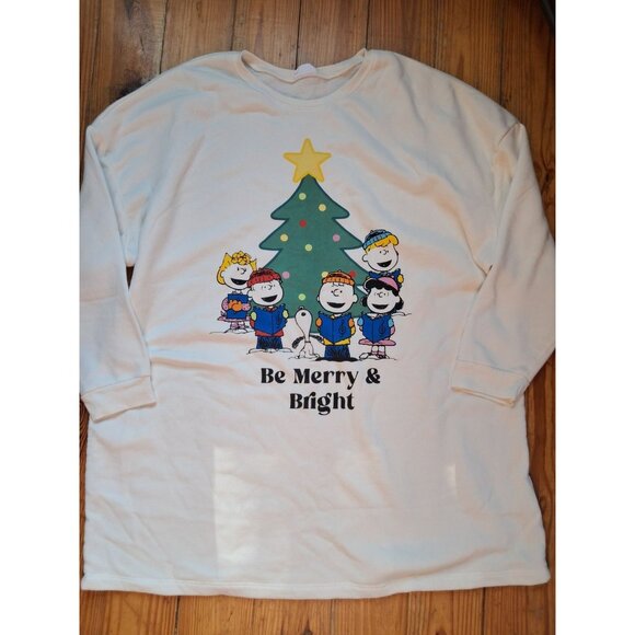 Peanuts Tops - Peanuts Sweatshirt Women's 3XL White Graphic Print All Over Christmas
